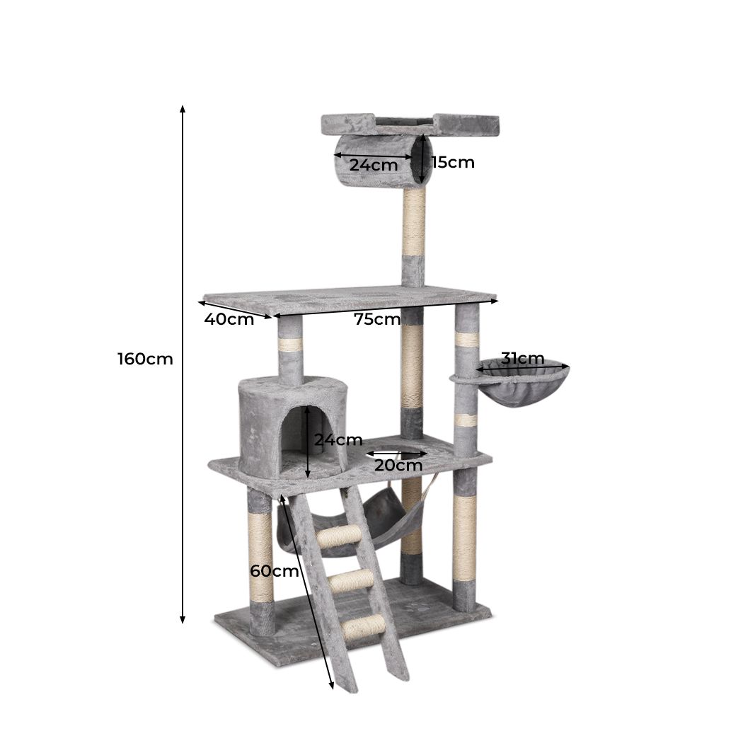 Cat Tree Pet Scratcher Condo Tower Scratching Post Furniture 160cm Grey/ Cream