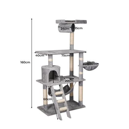 Cat Tree Pet Scratcher Condo Tower Scratching Post Furniture 160cm Grey/ Cream