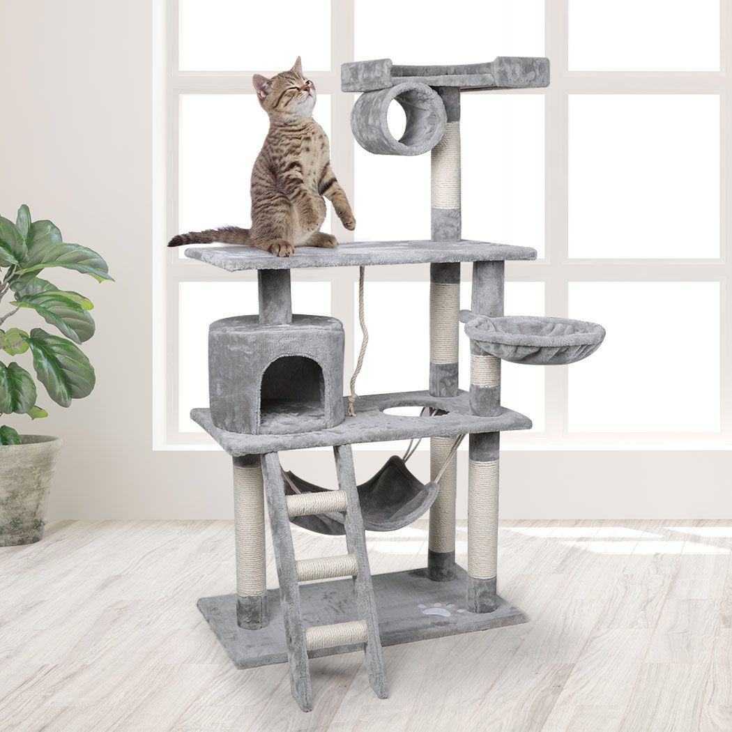 Cat Tree Pet Scratcher Condo Tower Scratching Post Furniture 160cm Grey/ Cream