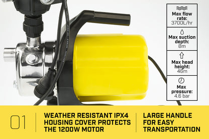 1200w Weatherised stainless auto water pump - Yellow
