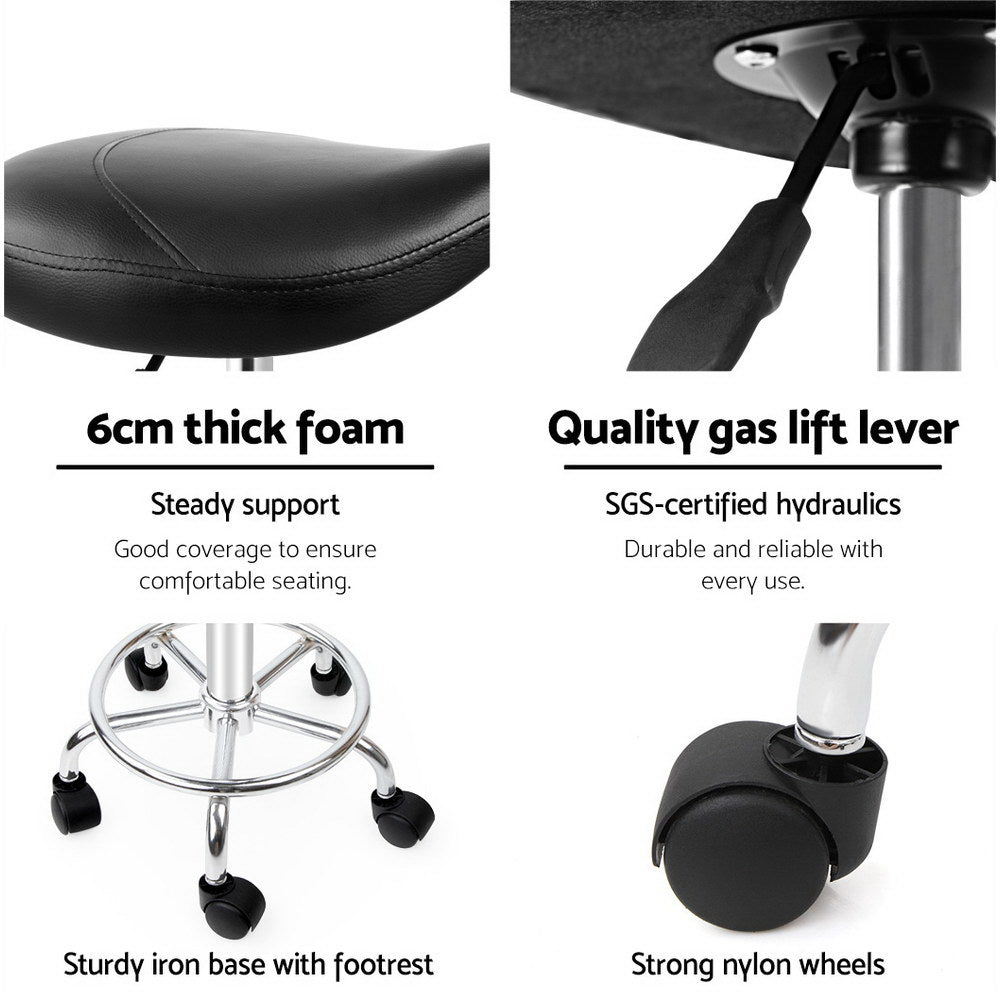 PU Leather Swivel Saddle Salon Chair - Black