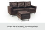 Corner Sofa Couch with Chaise - Brown