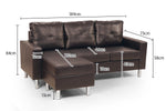 Corner Sofa Couch with Chaise - Brown