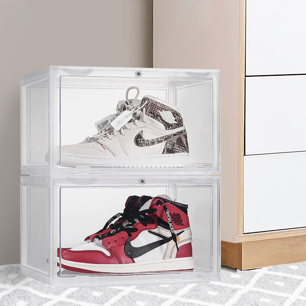 Shoe Storage Box Organizer Stackable Clear Plast Black/ White