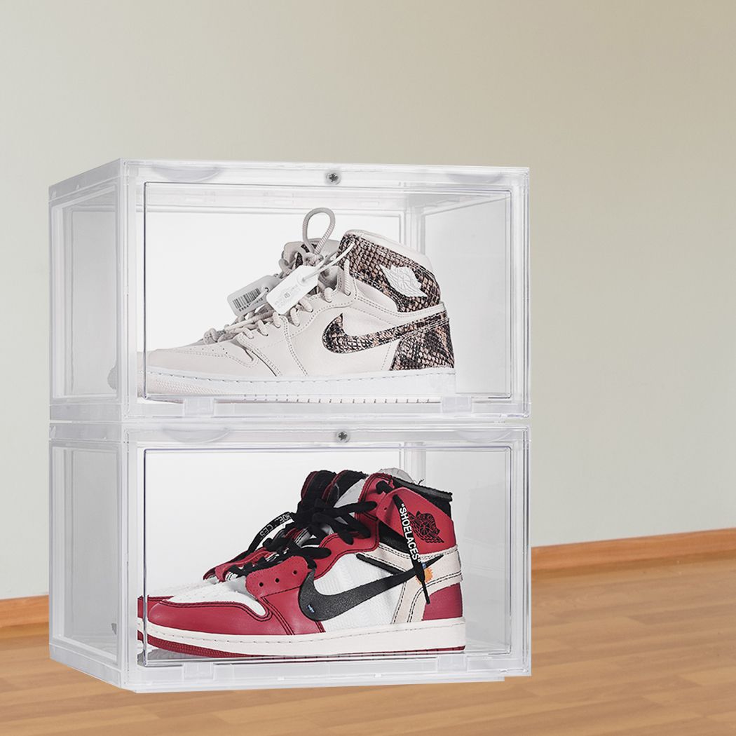 Shoe Storage Box Organizer Stackable Clear Plast Black/ White