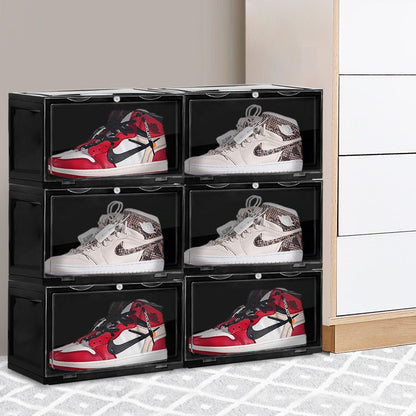 Plastic Shoes Storage Boxes Sneaker Display Case 6pc Black/Clear