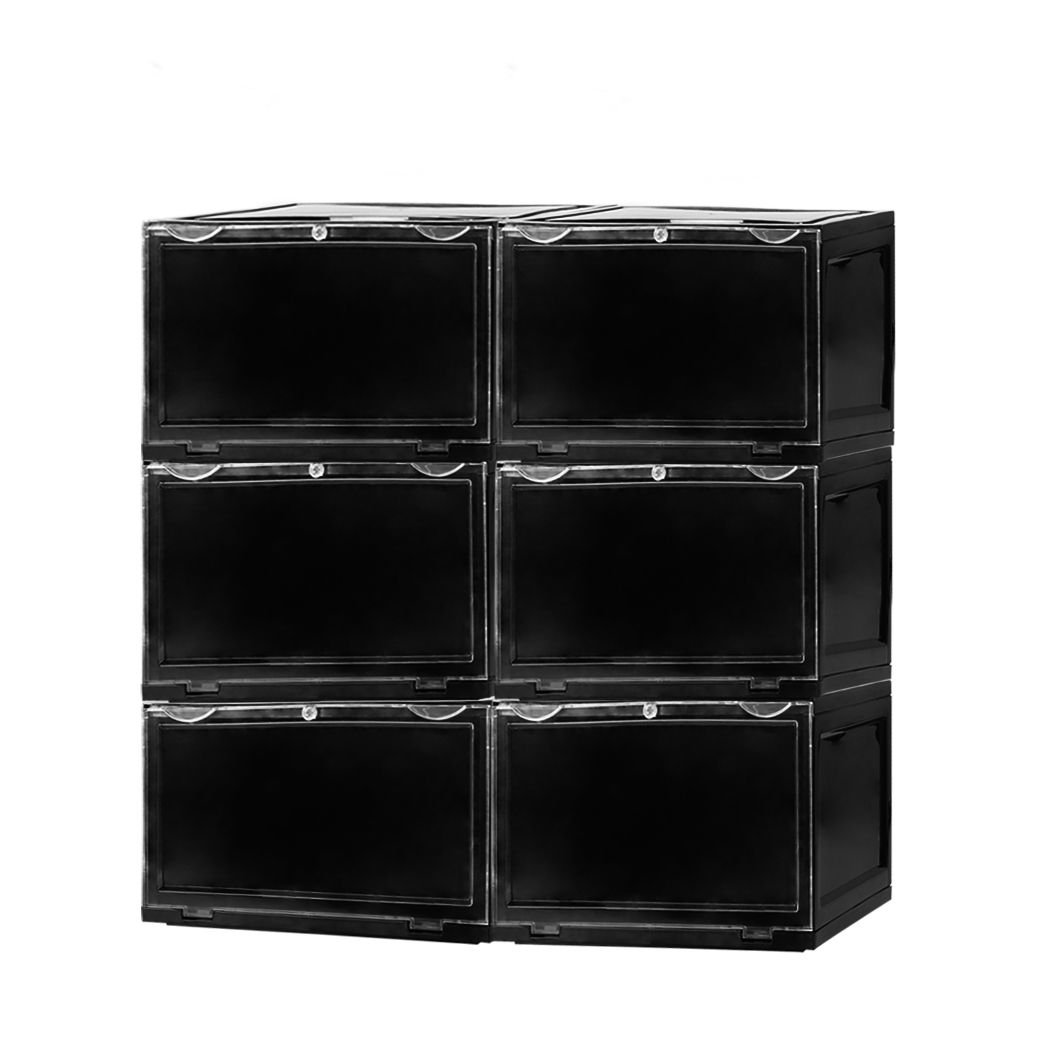 Plastic Shoes Storage Boxes Sneaker Display Case 6pc Black/Clear