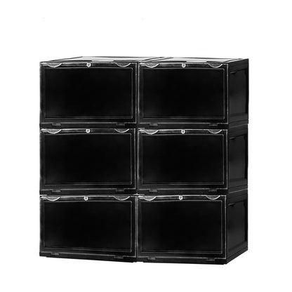 Plastic Shoes Storage Boxes Sneaker Display Case 6pc Black/Clear