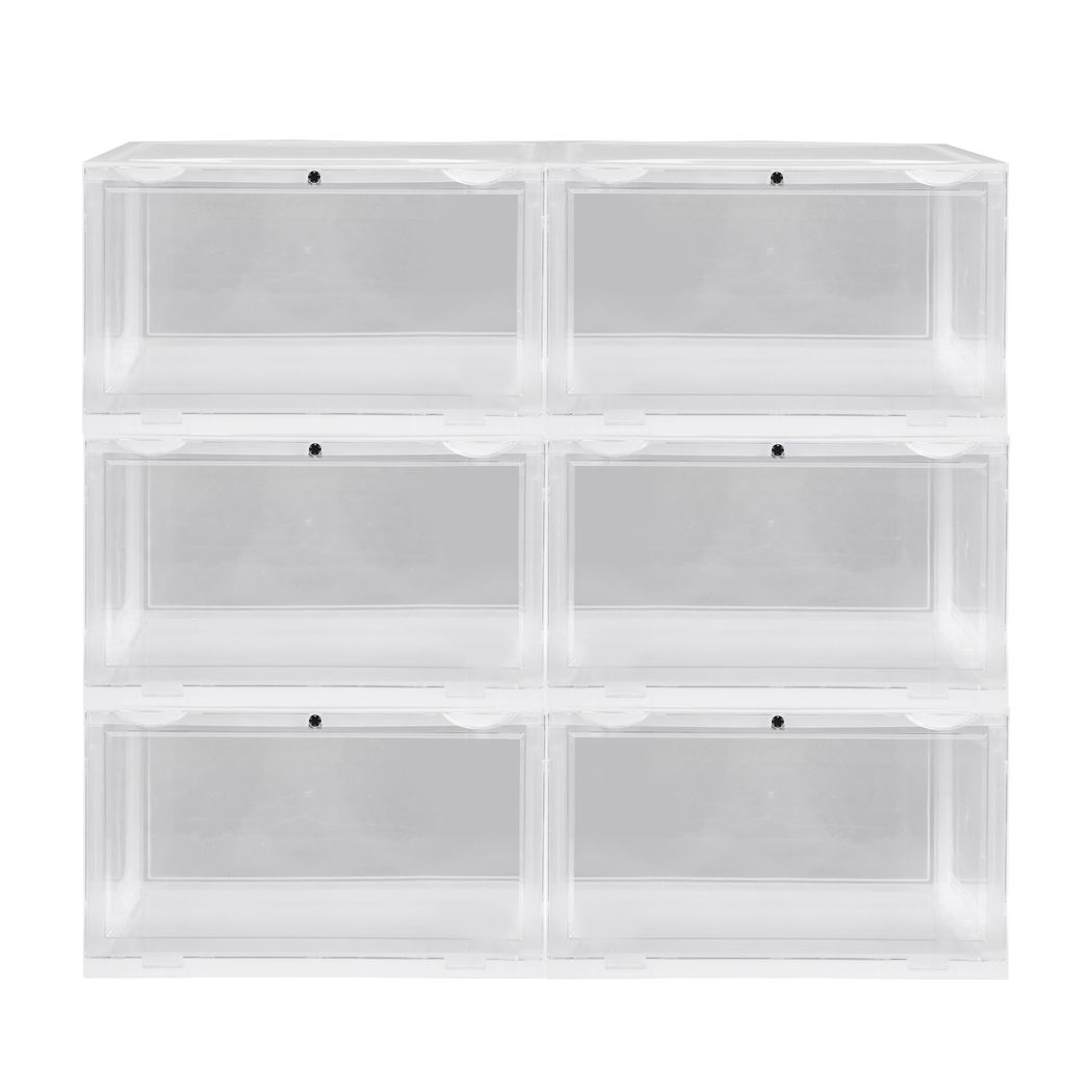 Plastic Shoes Storage Boxes Sneaker Display Case 6pc Black/Clear