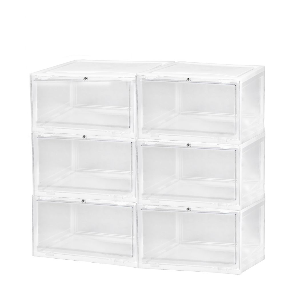Plastic Shoes Storage Boxes Sneaker Display Case 6pc Black/Clear
