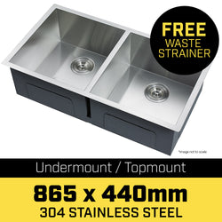 304 Stainless Steel Undermount Topmount Kitchen Laundry Sink - 865 x 440mm