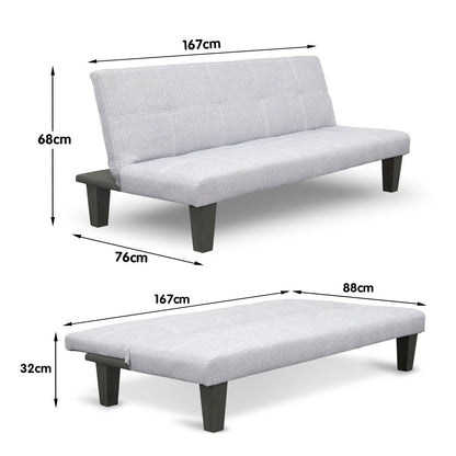 2 Seater Modular Linen Fabric Sofa Bed Couch Light Grey