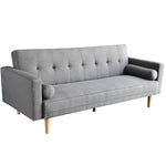 3 Seater Linen Sofa Bed Couch with Pillows - Light Grey