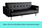 3 Seater Leather Sofa Bed Couch with Pillows - Black