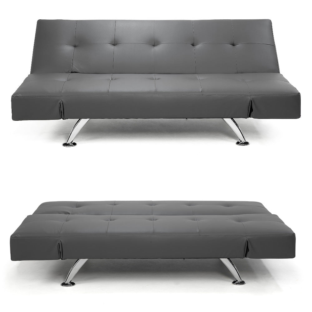 Brooklyn 3 Seater Faux Leather Sofa Bed Lounge - Grey