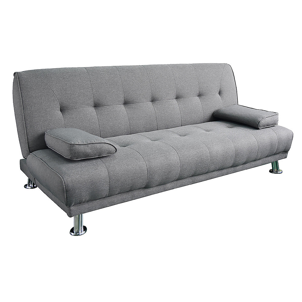 Manhattan 3 Seater Linen Sofa Bed Couch Lounge Futon - Light Grey
