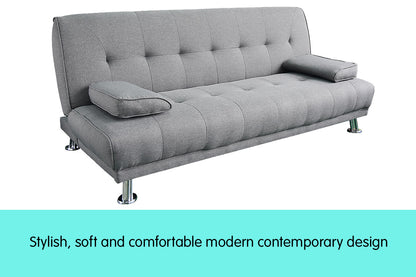 Manhattan 3 Seater Linen Sofa Bed Couch Lounge Futon - Light Grey