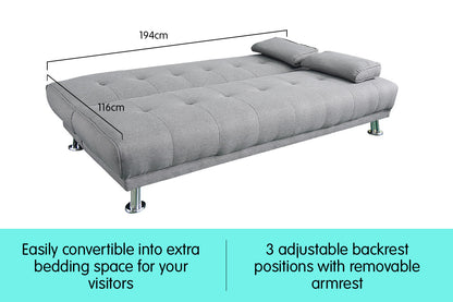 Manhattan 3 Seater Linen Sofa Bed Couch Lounge Futon - Light Grey