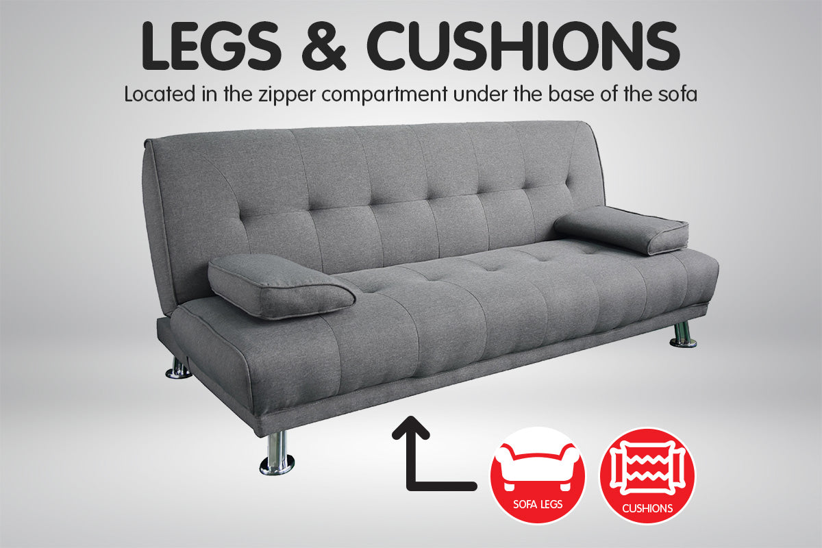 Manhattan 3 Seater Linen Sofa Bed Couch Lounge Futon - Light Grey
