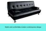 Manhattan 3 Seater Leather Sofa Bed Couch Lounge Futon - Black