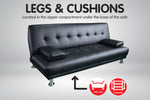 Manhattan 3 Seater Leather Sofa Bed Couch Lounge Futon - Black