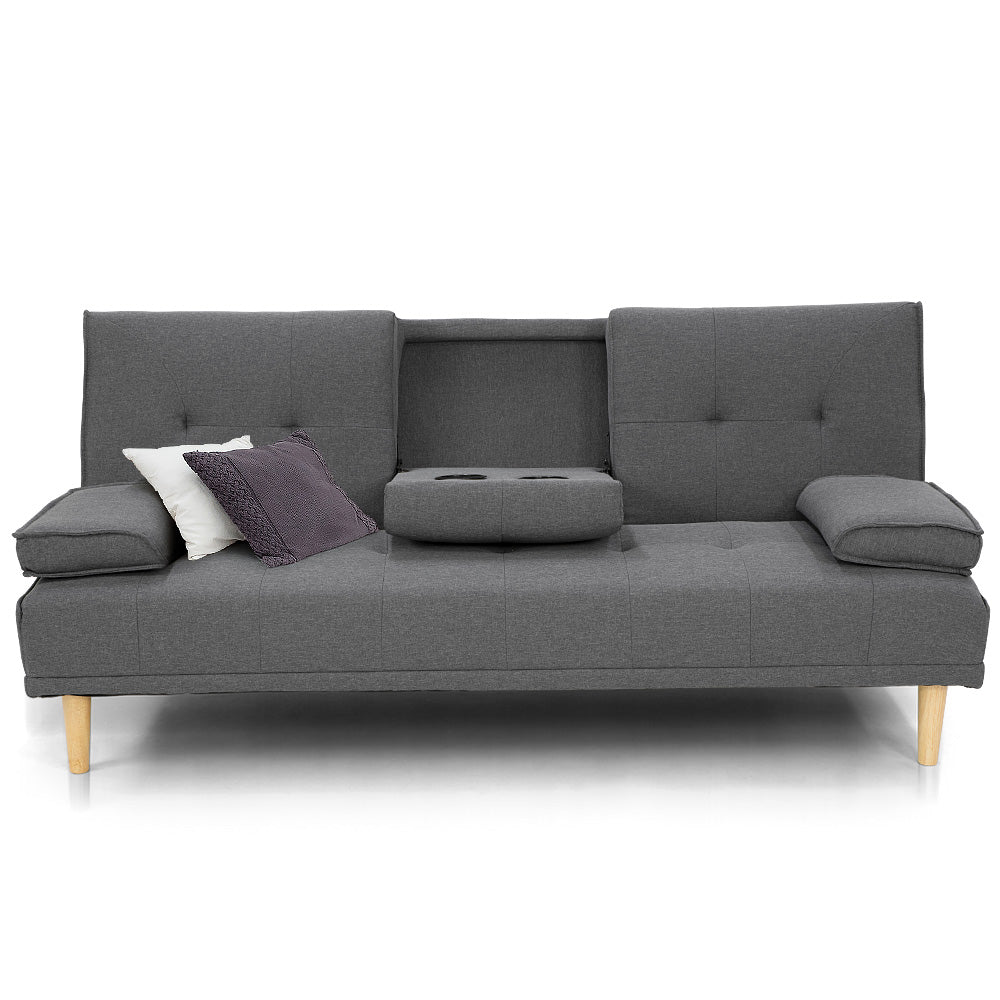 Rochester Linen Fabric Sofa Bed Lounge Couch Futon - Dark Grey