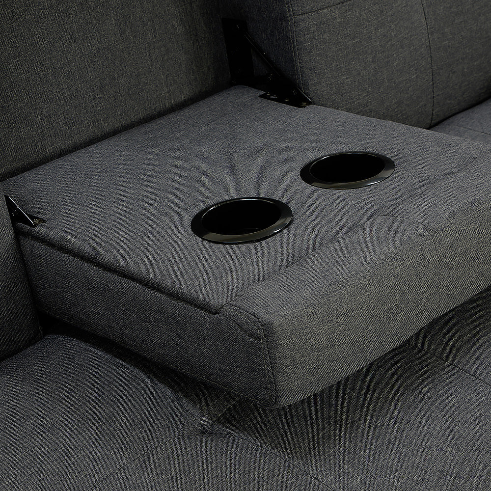 Rochester Linen Fabric Sofa Bed Lounge Couch Futon - Dark Grey