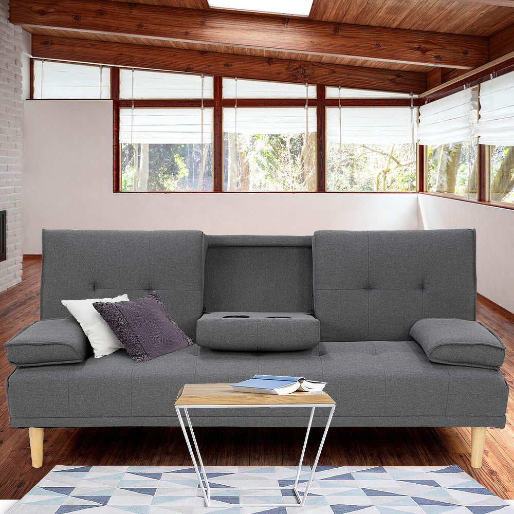 Rochester Linen Fabric Sofa Bed Lounge Couch Futon - Dark Grey