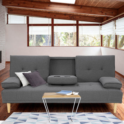 Rochester Linen Fabric Sofa Bed Lounge Couch Futon - Dark Grey