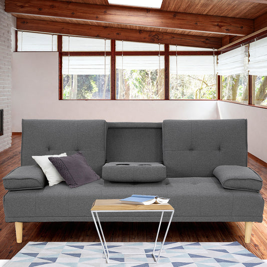 Rochester Linen Fabric Sofa Bed Lounge Couch Futon - Dark Grey