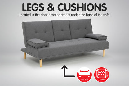 Rochester Linen Fabric Sofa Bed Lounge Couch Futon - Dark Grey