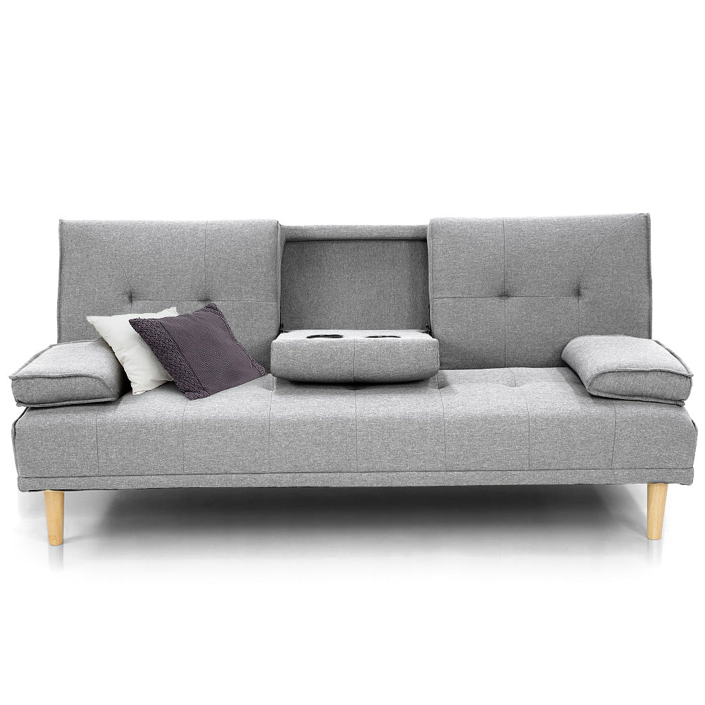 Rochester Linen Fabric Sofa Bed Lounge - Light Grey
