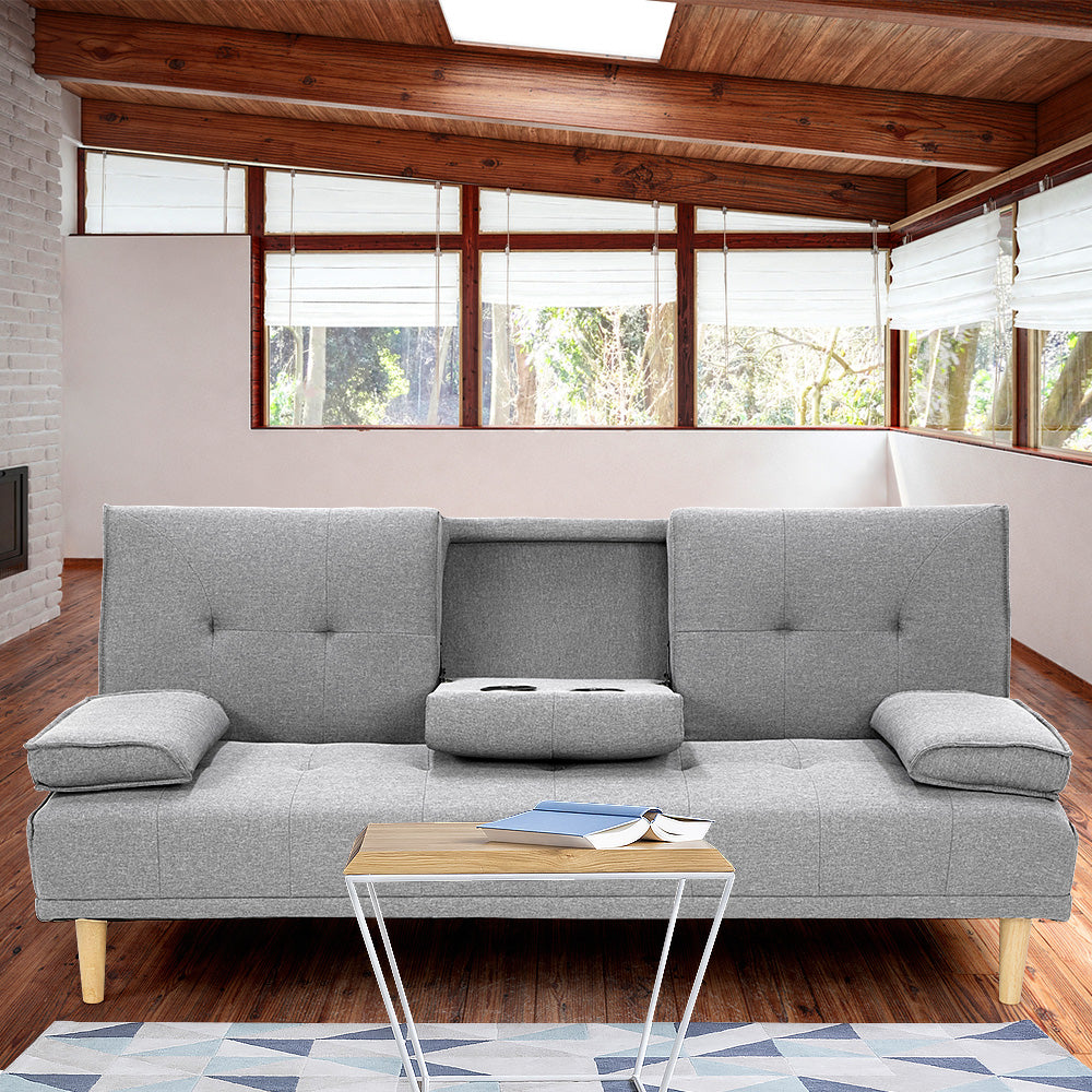 Rochester Linen Fabric Sofa Bed Lounge - Light Grey