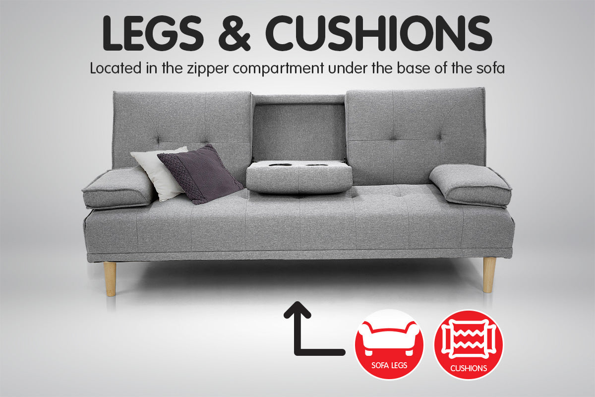 Rochester Linen Fabric Sofa Bed Lounge - Light Grey