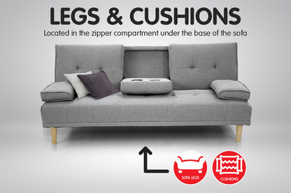 Rochester Linen Fabric Sofa Bed Lounge - Light Grey