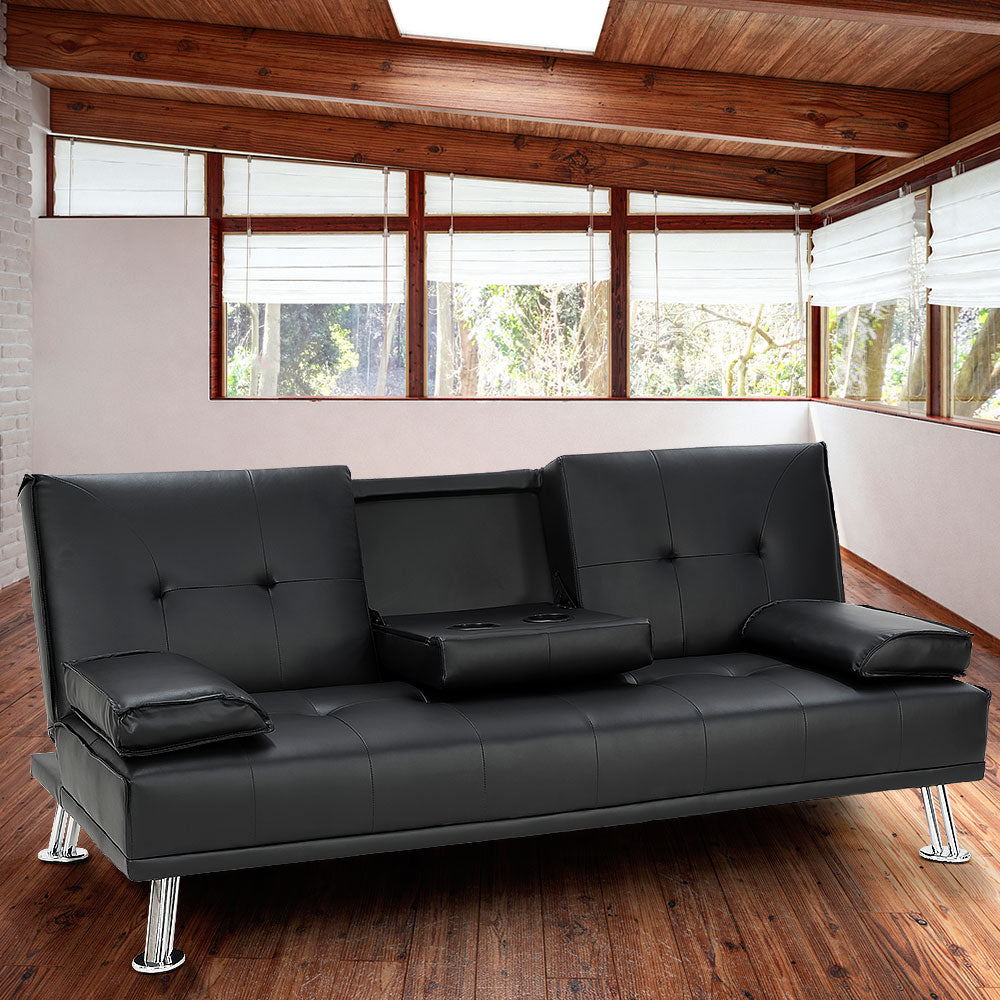 Rochester Faux Leather Sofa Bed Lounge Furniture - Black