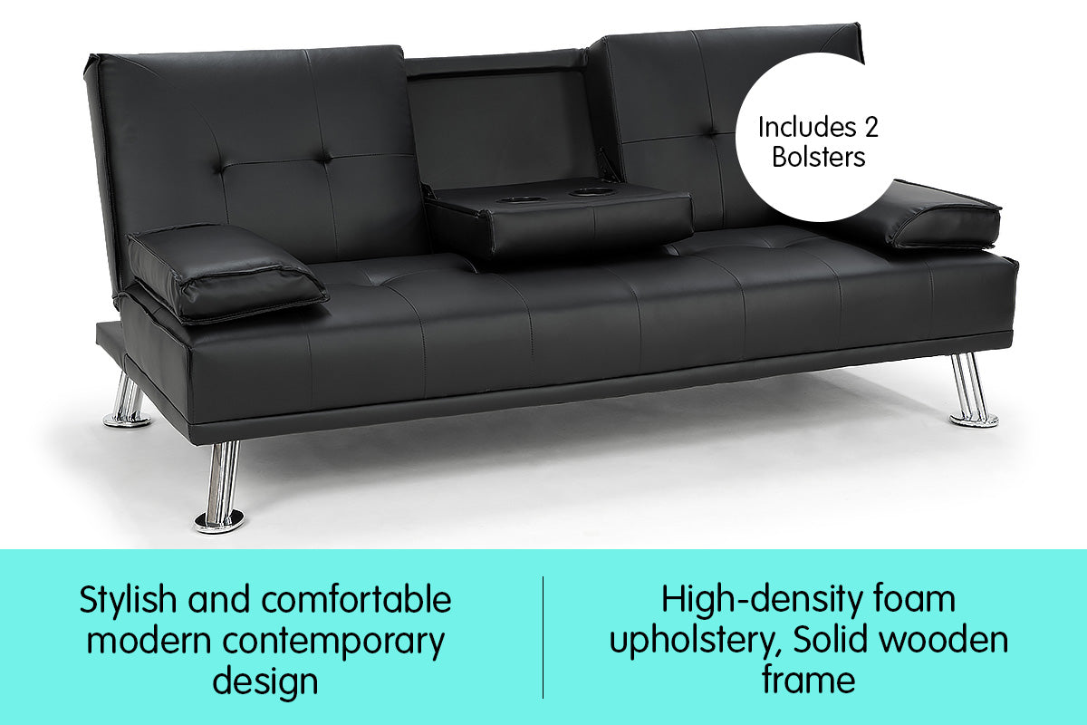 Rochester Faux Leather Sofa Bed Lounge Furniture - Black