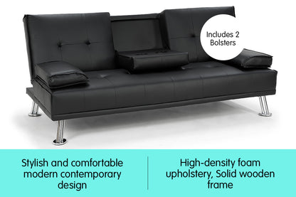 Rochester Faux Leather Sofa Bed Lounge Furniture - Black