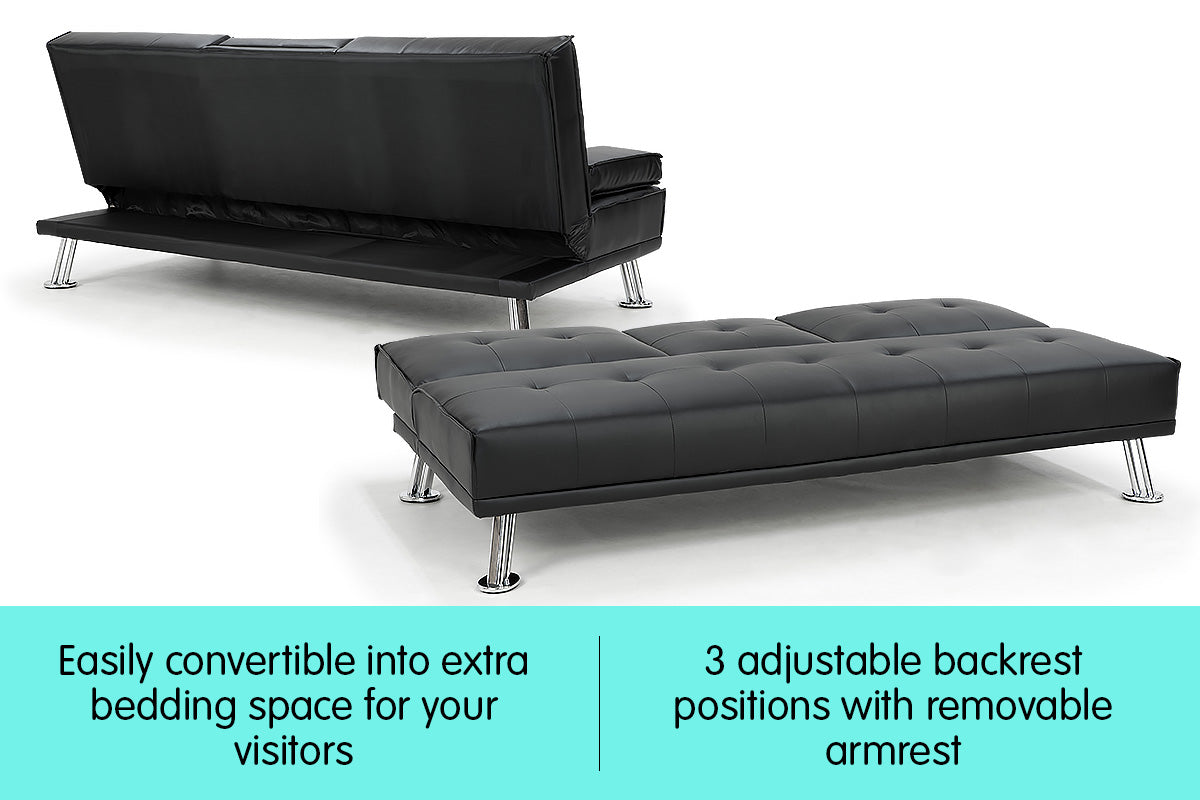 Rochester Faux Leather Sofa Bed Lounge Furniture - Black