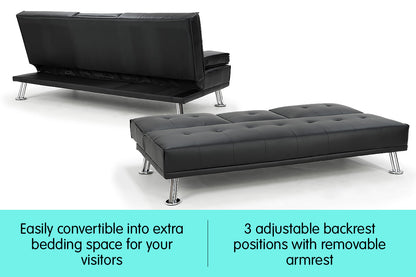 Rochester Faux Leather Sofa Bed Lounge Furniture - Black