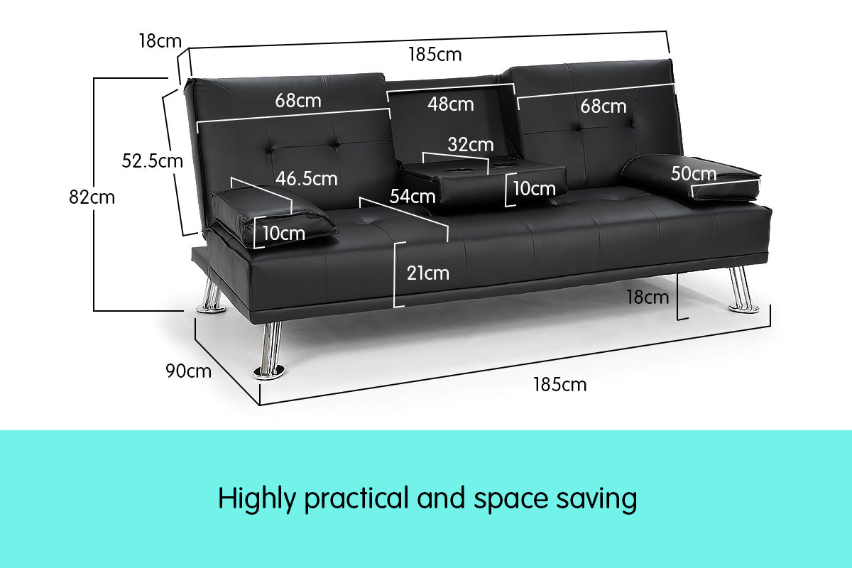 Rochester Faux Leather Sofa Bed Lounge Furniture - Black