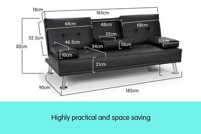 Rochester Faux Leather Sofa Bed Lounge Furniture - Black