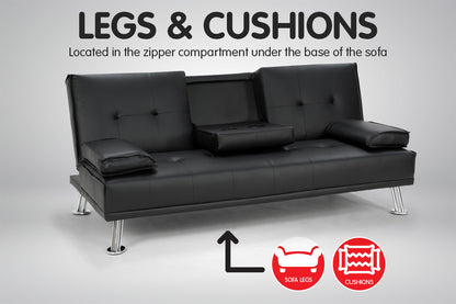 Rochester Faux Leather Sofa Bed Lounge Furniture - Black