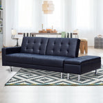 3 Seater Leather Sofa Bed Couch with Ottoman - Black