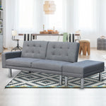 3 Seater Linen Sofa Bed Convertible Couch with Ottoman Grey