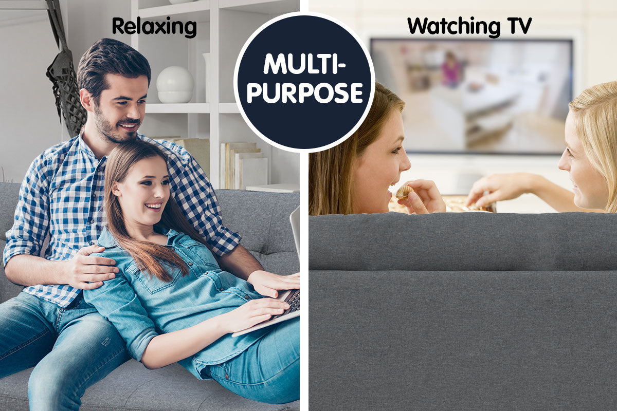 3 Seater Linen Sofa Bed Convertible Couch with Ottoman Grey