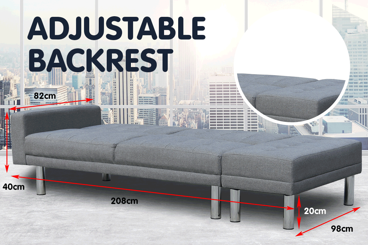 3 Seater Linen Sofa Bed Convertible Couch with Ottoman Grey
