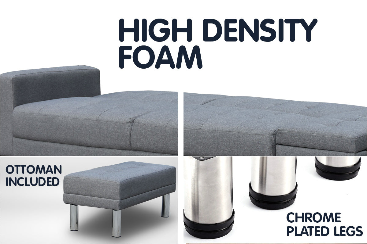 3 Seater Linen Sofa Bed Convertible Couch with Ottoman Grey