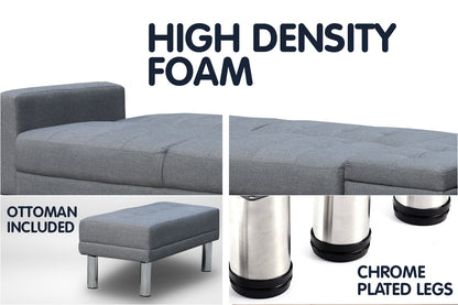 3 Seater Linen Sofa Bed Convertible Couch with Ottoman Grey