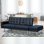 3 Seater Leather Sofa Bed Couch Futon Suite with Ottoman - Black